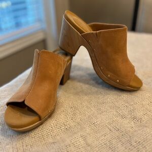 Rockport Womens Tan Leather Slip-On Open Toe Slide Sandals Shoes
